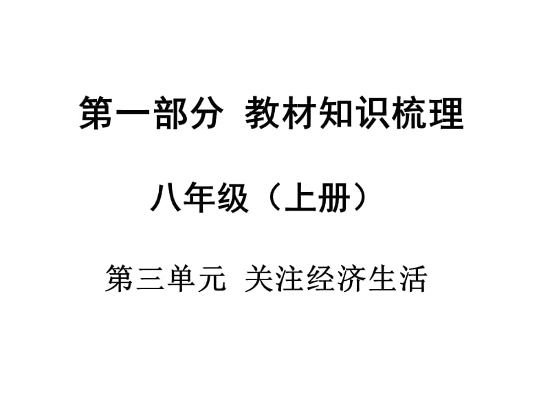 【中考面对面】2016中考思想品德（广西湘师版）总复习课件：八年级（上册）第三单元 关注经济生活_第1页