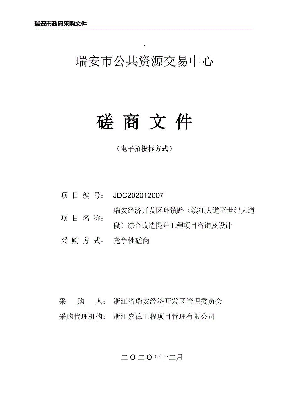 经济开发区环镇路（滨江大道至世纪大道段）综合改造提升工程项目咨询及设计招标文件_第1页