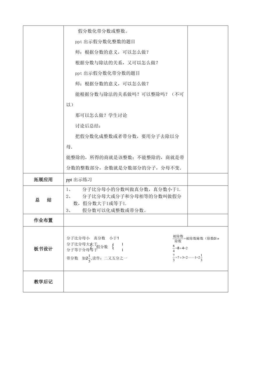 数学五年级下册《真分数和假分数》教案_第3页