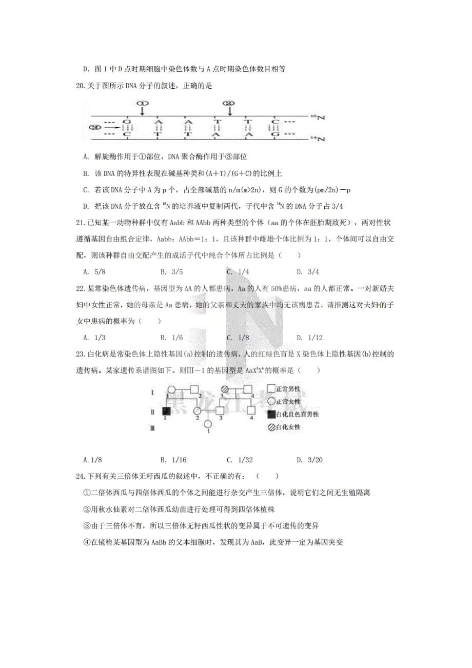 2021大庆高三（上）11月月考 理科综合 附答案_第5页