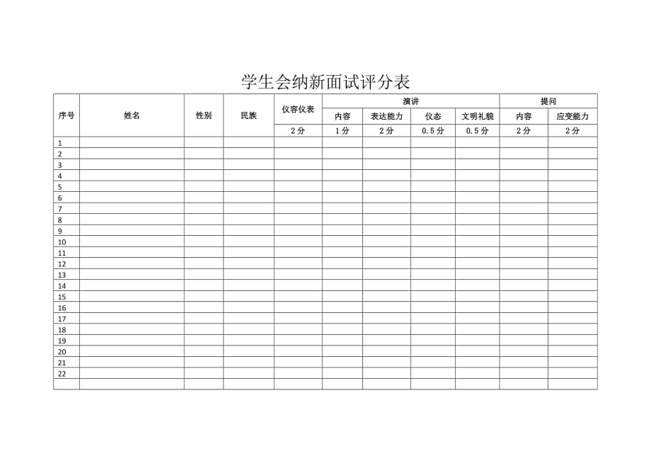 学生会纳新面试评分表_第1页