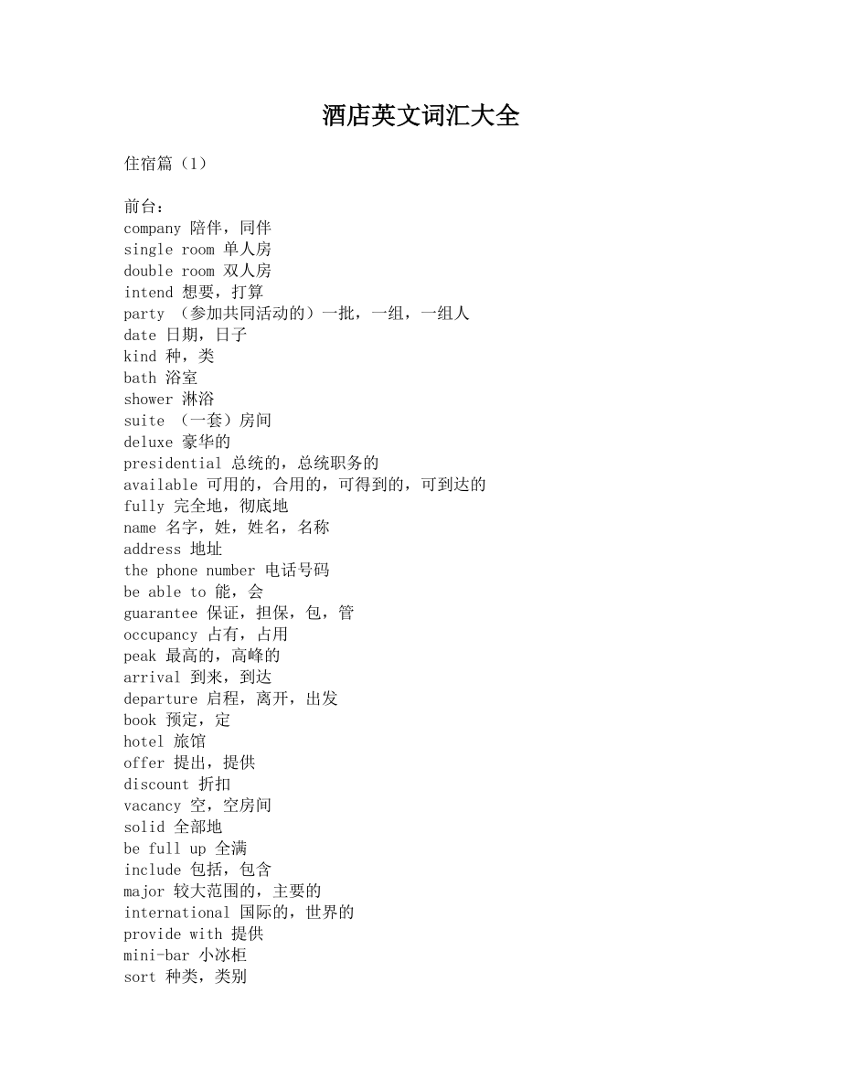 某酒店英语大全(doc 125页)_第1页