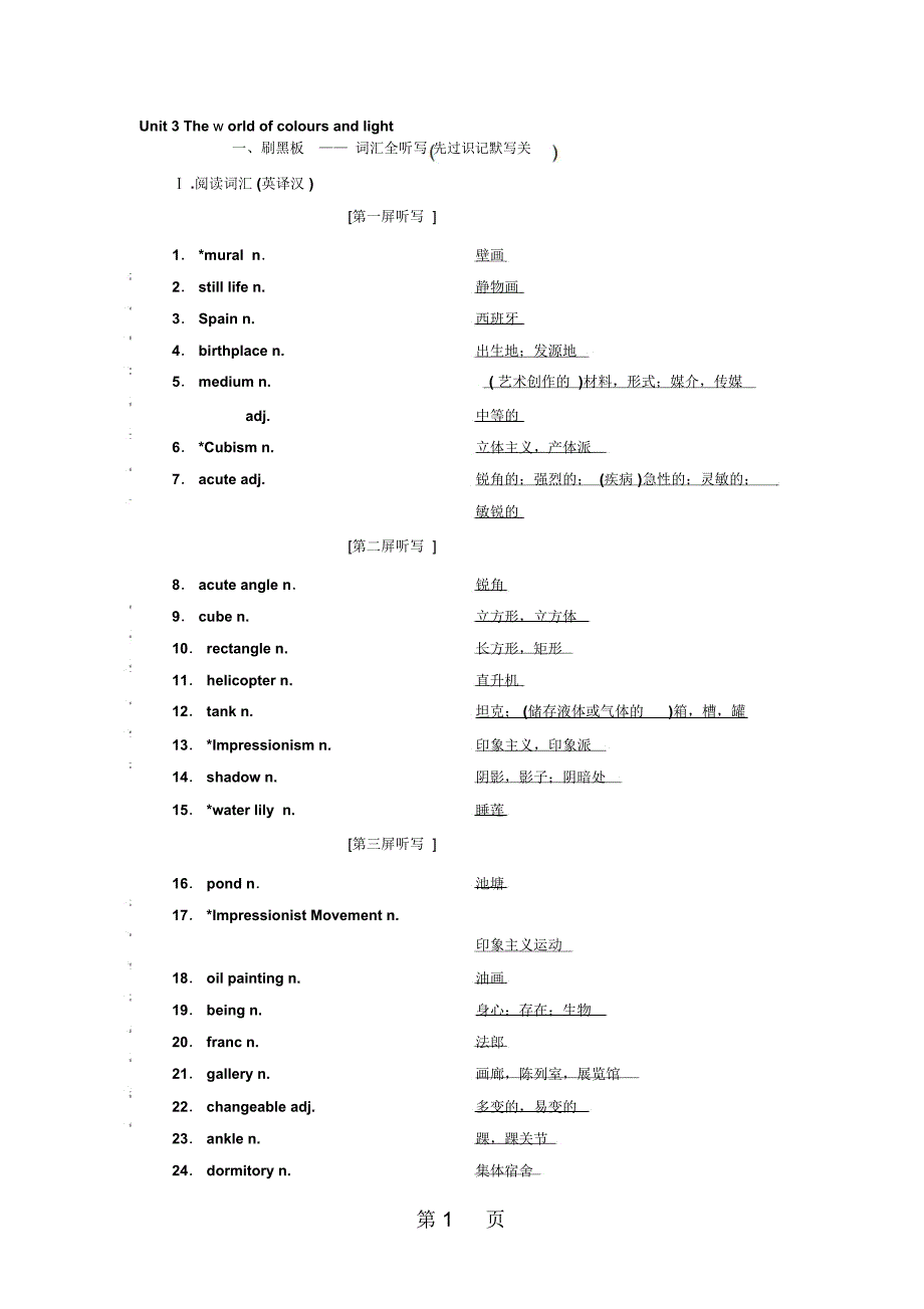 2018-2019学年高中新创新一轮复习英语译林版：选修八Unit3Theworldofcoloursandlight_第1页