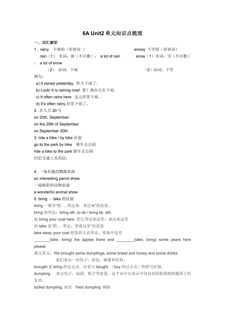 牛津译林版6A-Unit2单元知识点梳理_第1页