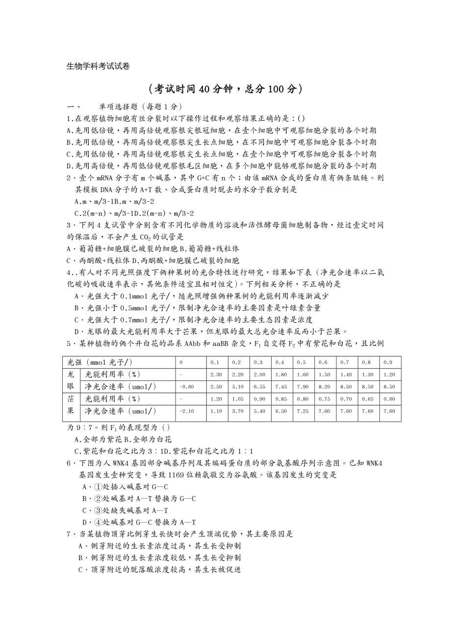 生物科技行业生物学科试题分钟_第2页