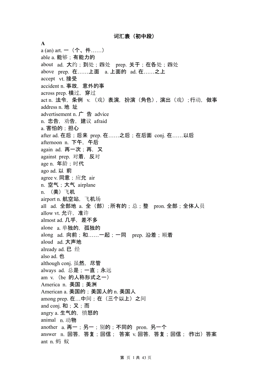初中英语词汇表（2020年12月整理）.pptx_第1页