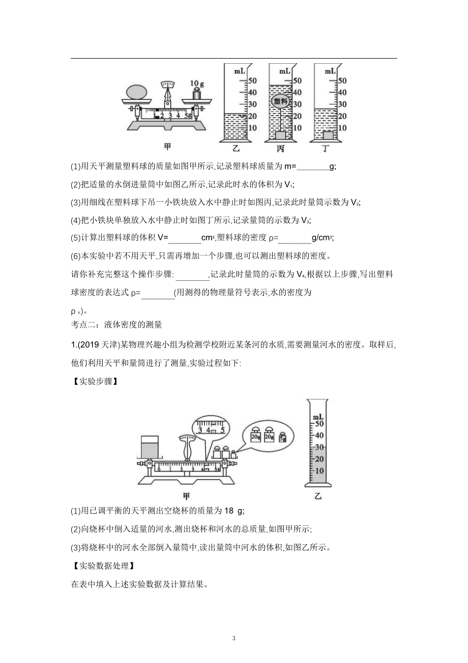 2021中考物理重点知识强化训练——专题九：密度的测量_第3页