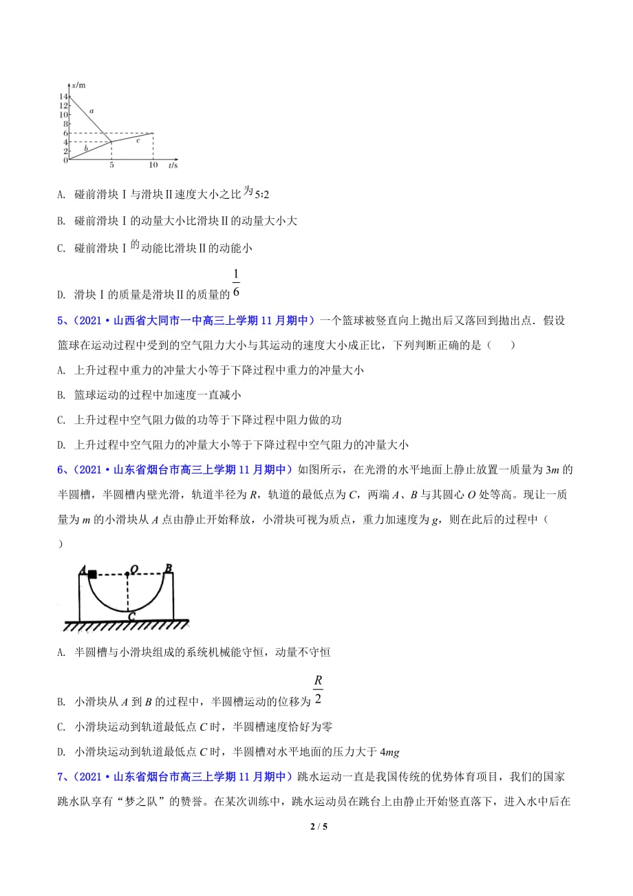 2021届高考物理11月期中考试分项汇编专题21 冲量和动量守恒定律简单应用（原卷版）_第2页