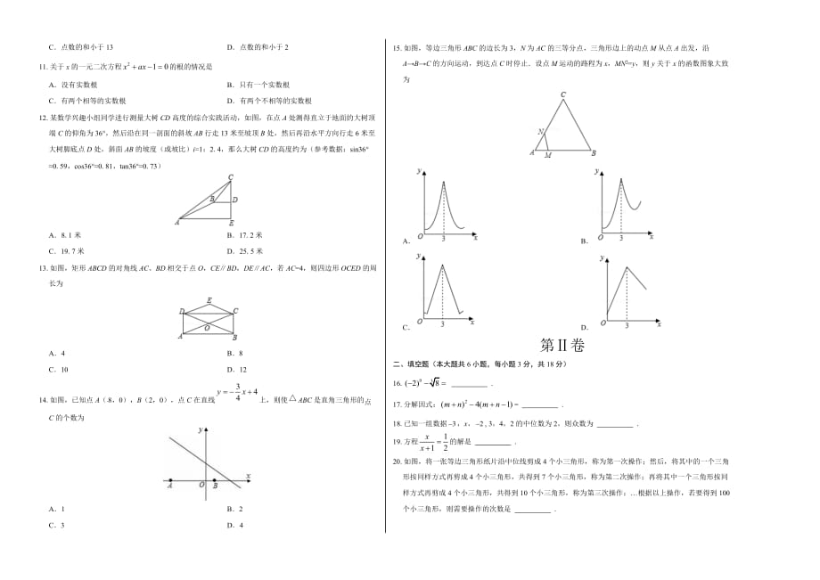 学易密卷：2017年中考数学模拟冲刺卷 01（山东卷考试版）.docx_第2页