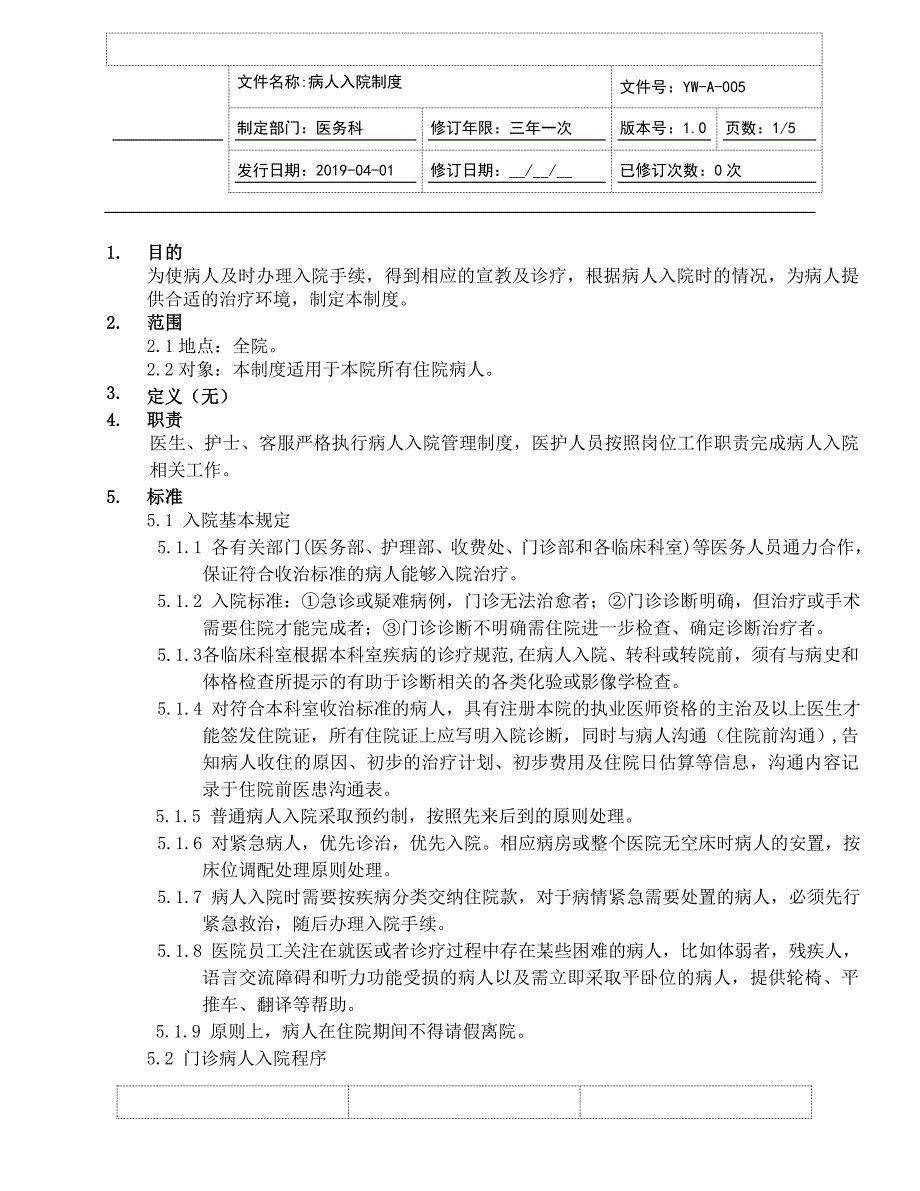 病人入院制度（JCI评审版本）_第1页