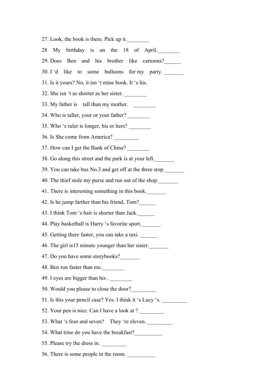 六年级下册英语试题改错题1专项练习题人教新版_第2页