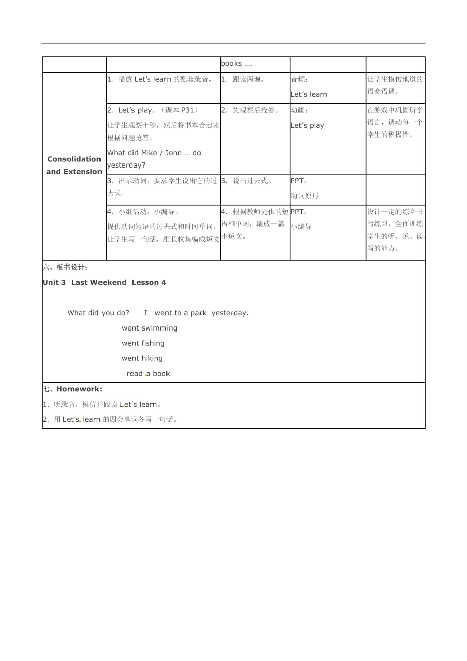 六年级下英语教案Unit 3Last Weekend第4课时人教PEP_第4页