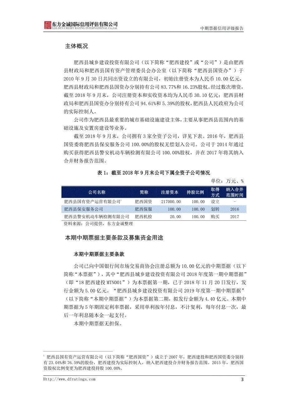 肥西县城乡建设投资有限公司2019年度第一期中期票据信用评级报告_第5页