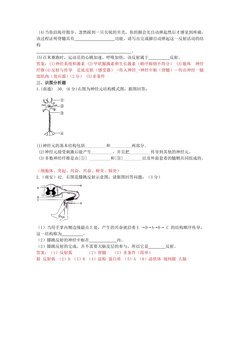 2016年年中考生物试题汇编：人体的神经调节（含答案）_第4页