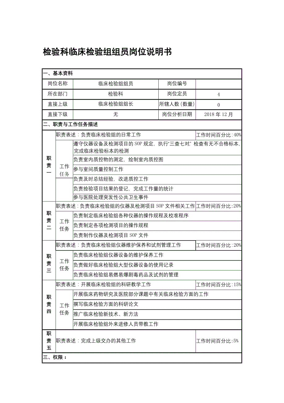 检验科临床检验组组员岗位说明书【地坛医院】_第1页