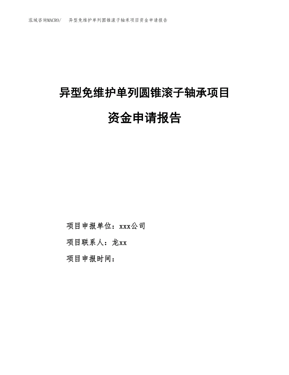 异型免维护单列圆锥滚子轴承项目资金申请报告.docx_第1页