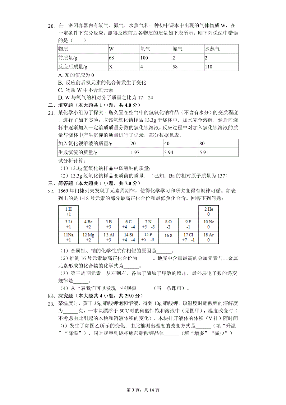 2020年上海市奉贤区中考化学二模试卷附答案_第3页