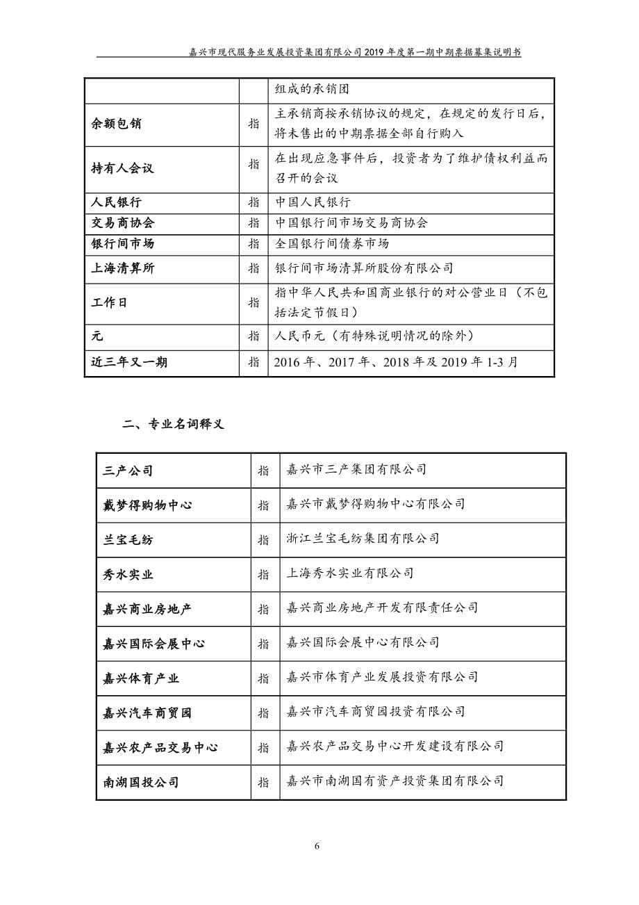 嘉兴市现代服务业发展投资集团有限公司2019第一期中期票据募集说明书_第5页