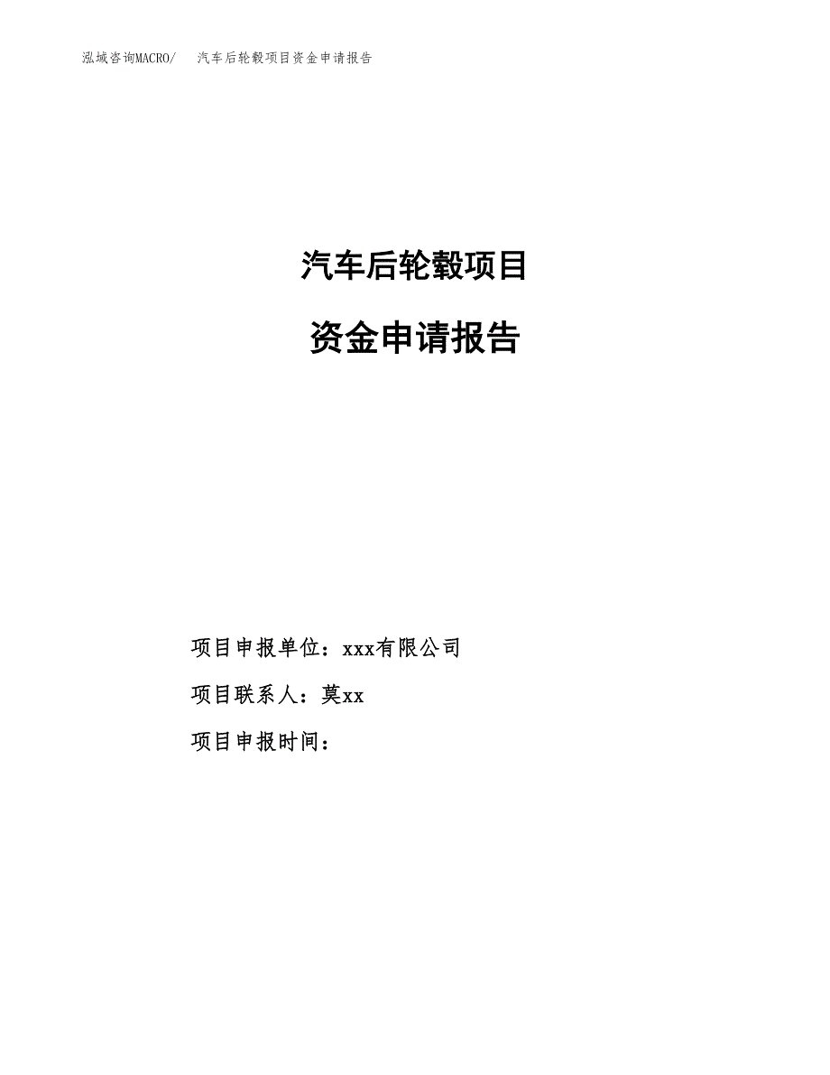 汽车后轮毂项目资金申请报告.docx_第1页