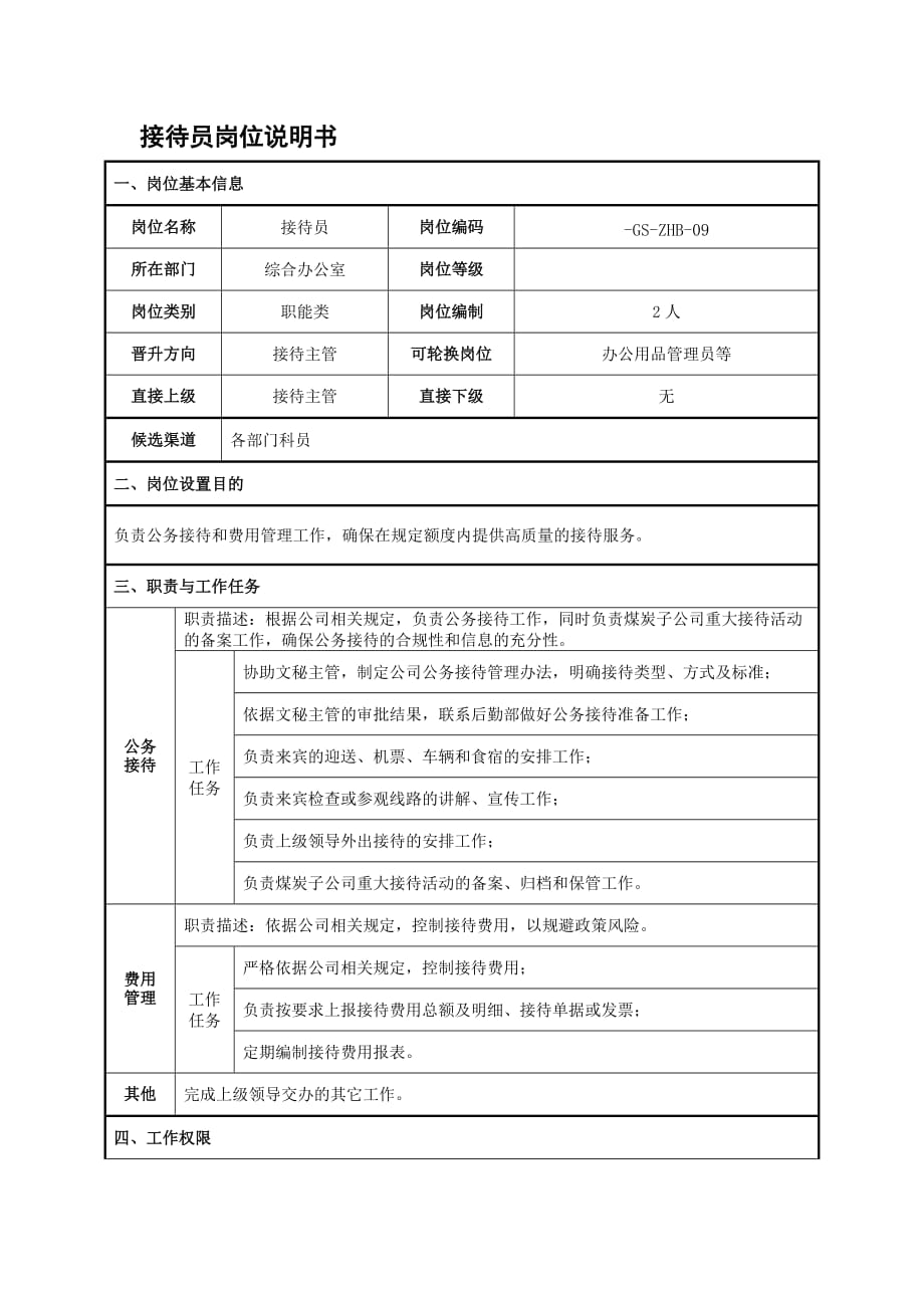 接待员岗位说明书【最新推荐】_第1页