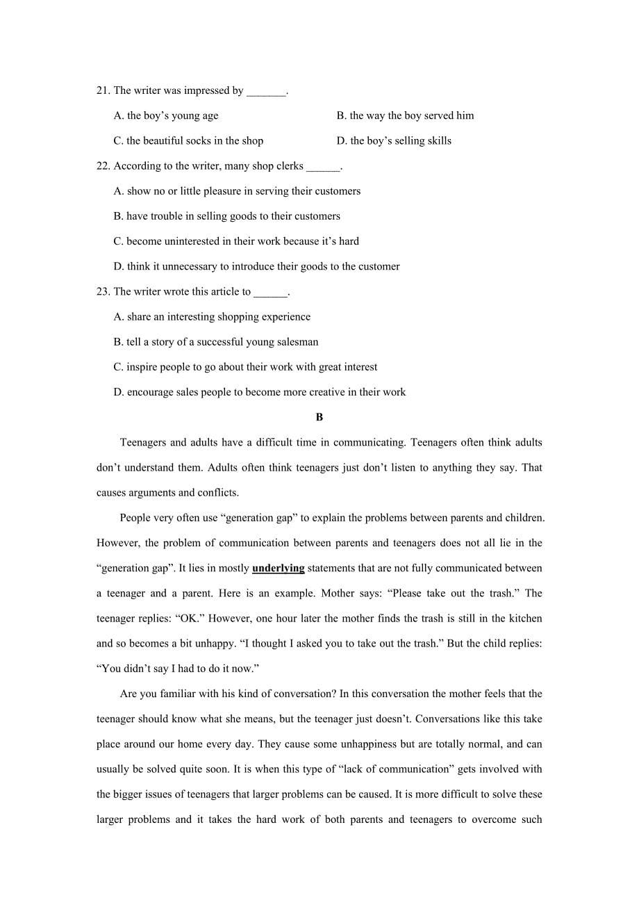 浙江省温州市十校联合体高二上学期期中联考英语试题 Word版含答案.doc_第5页