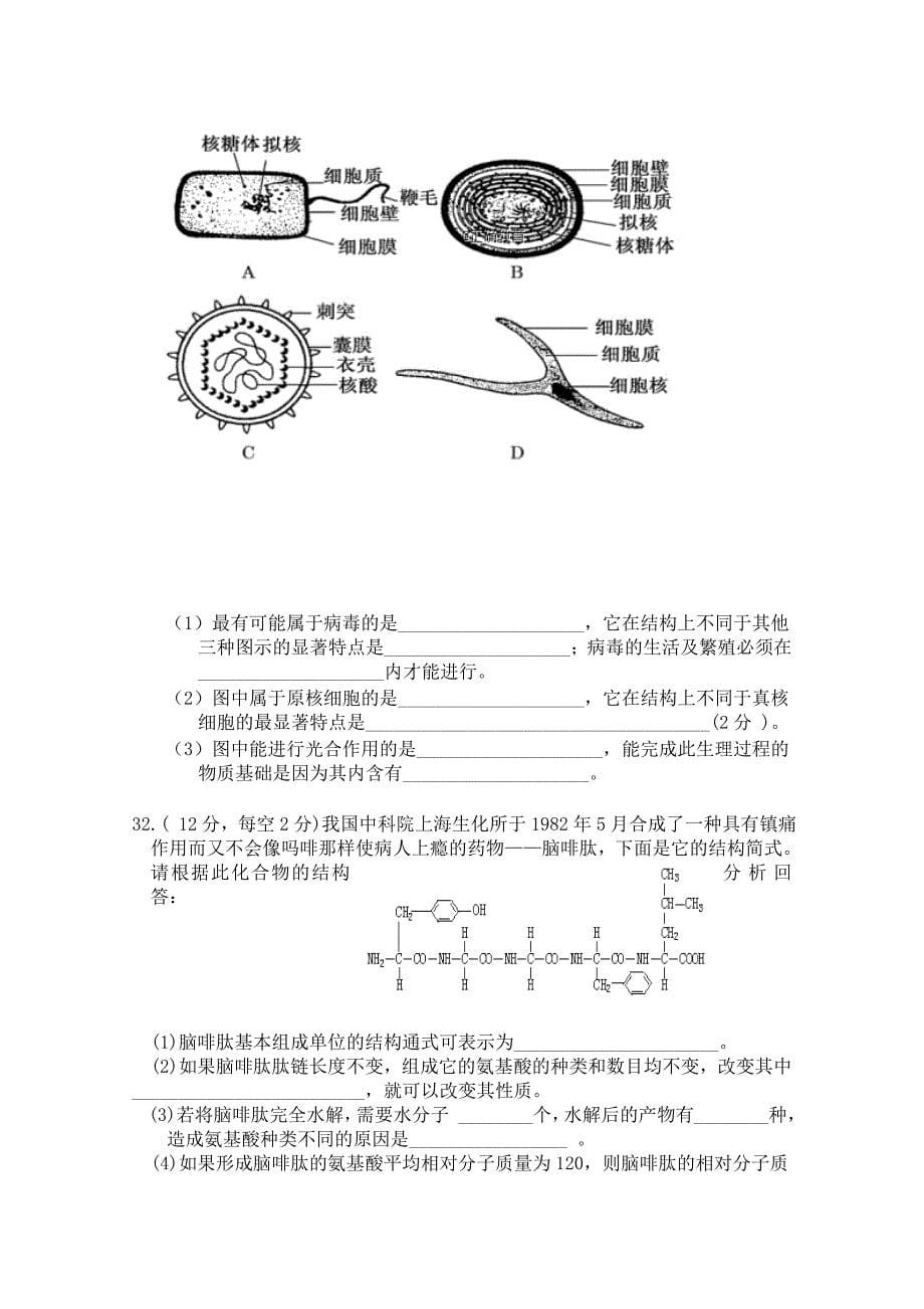 湖北省应城市一中高一上学期10月月考生物试卷 Word缺答案.doc_第5页