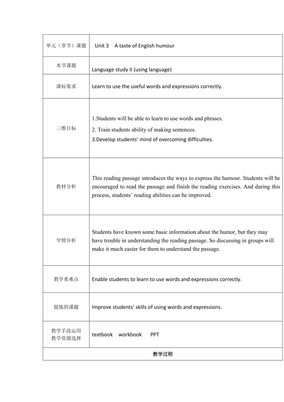 湖南省道县沙田中学人教高中英语必修四教案：unit3 Language study II （using language） .doc_第1页