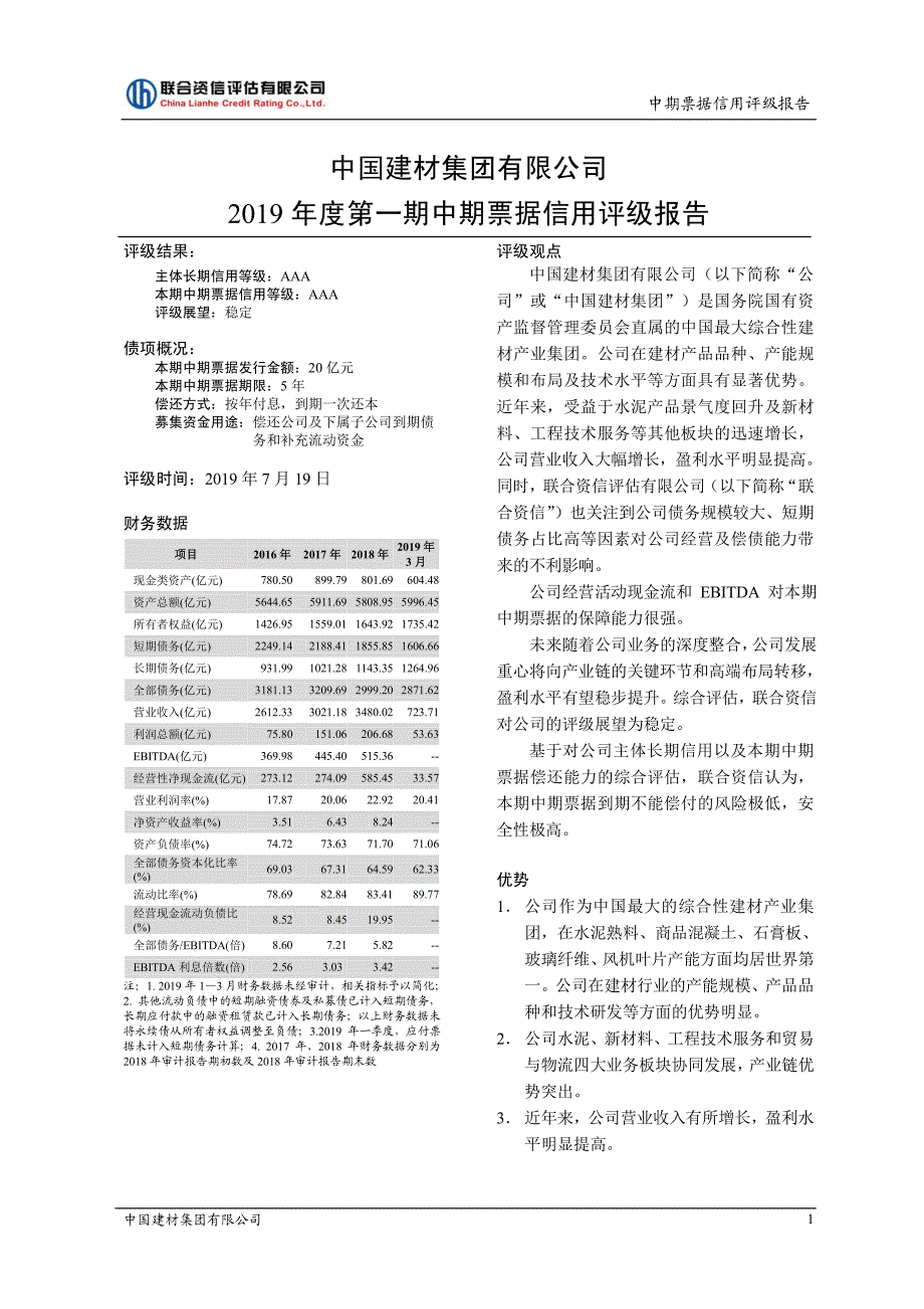 中国建材集团有限公司2019主体信用评级报告_第1页