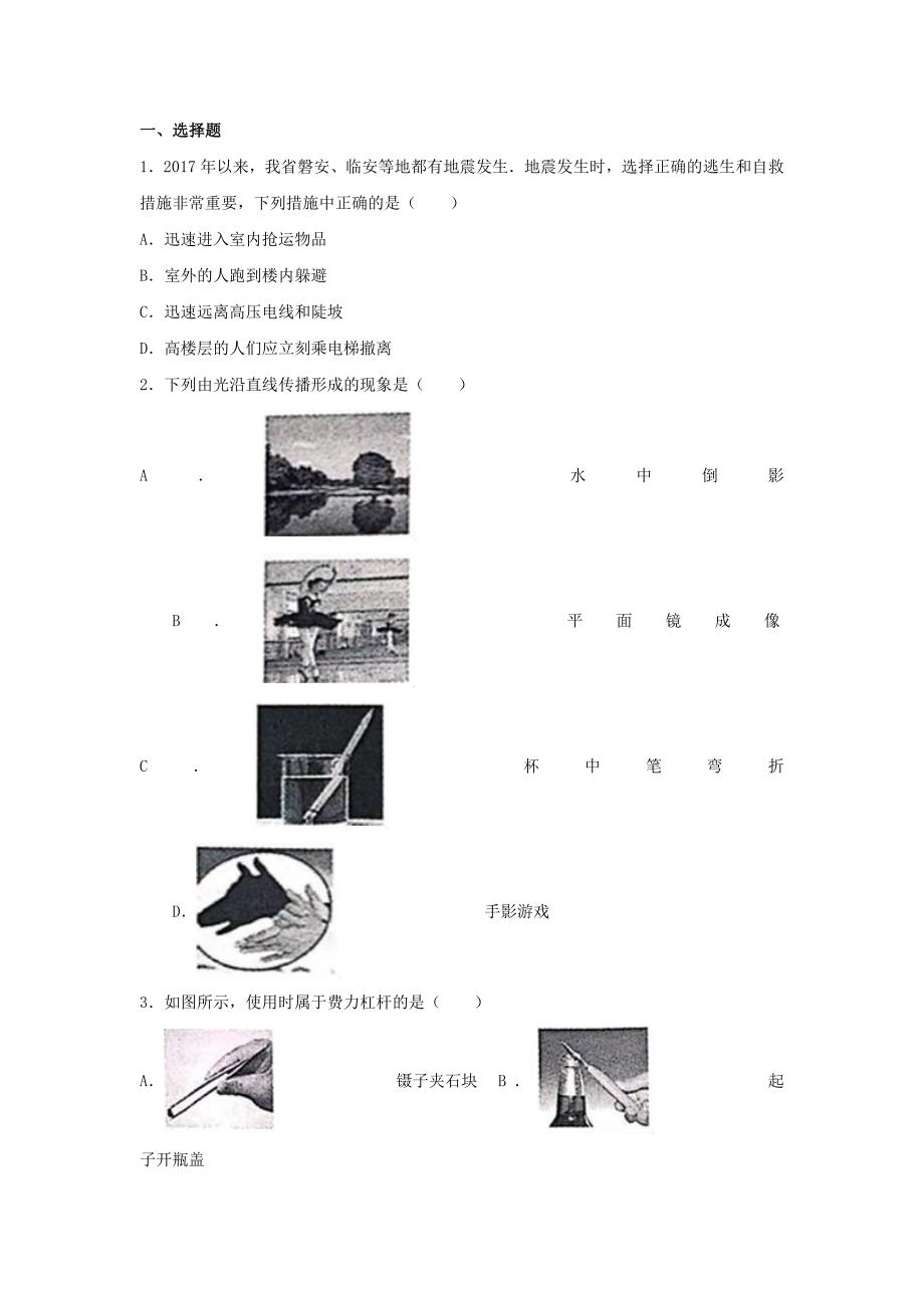 浙江省丽水市中考物理真题试题（含解析）.doc_第1页