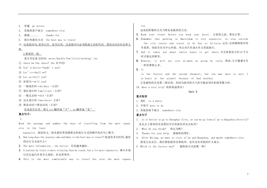 八年级英语上册Module4Planesshipsandtrains知识点归纳总结（新版）外研版_第2页