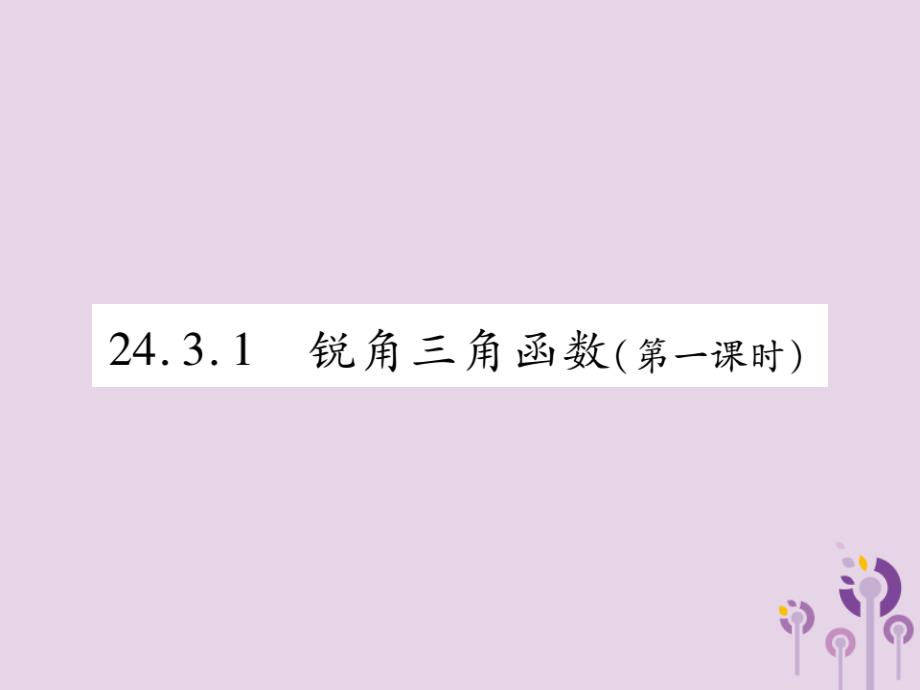 2018秋九年级数学上册第24章解直角三角形24.3锐角三角函数24.3.1锐角三角函数第1课时课件新版华东师大版20190109144_第1页