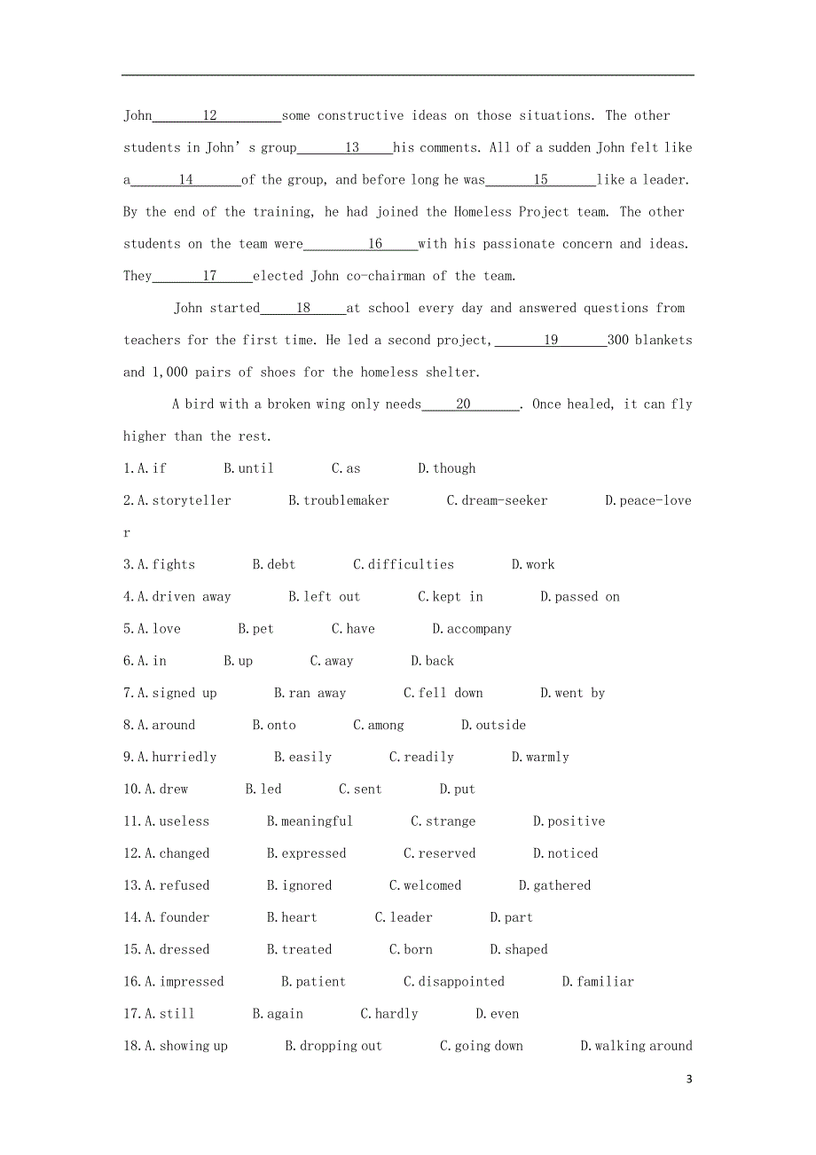 2019届高三英语完型填空最后冲刺特训10201905130245_第3页