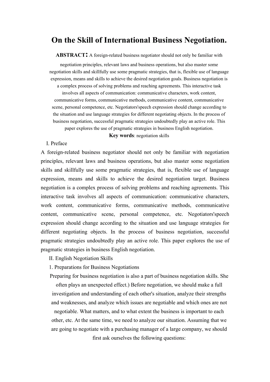 奥鹏北语202003考试批次《英语商务通论》On the Skill of International Business Negotiation_第2页