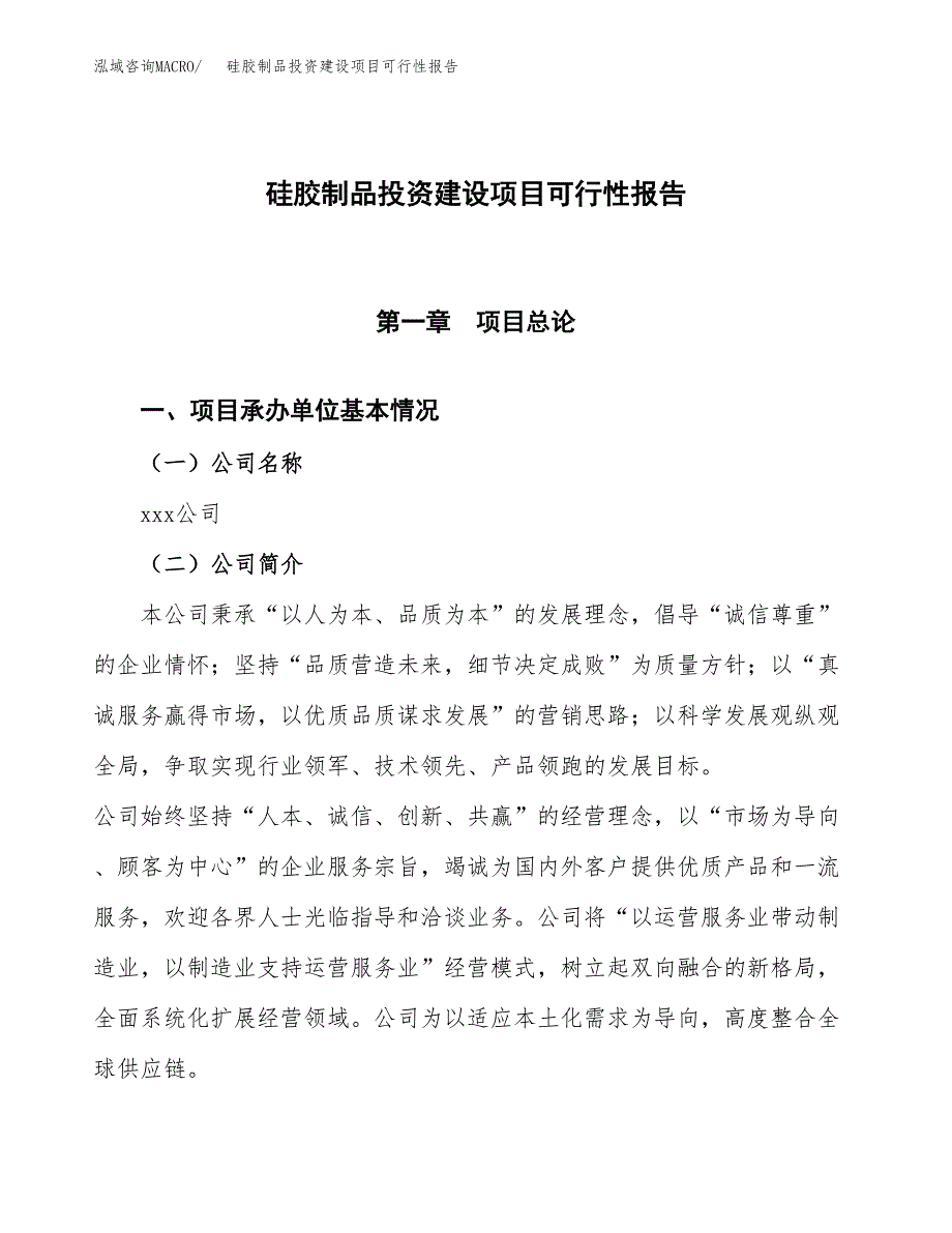 关于硅胶制品投资建设项目可行性报告（立项申请）.docx_第1页