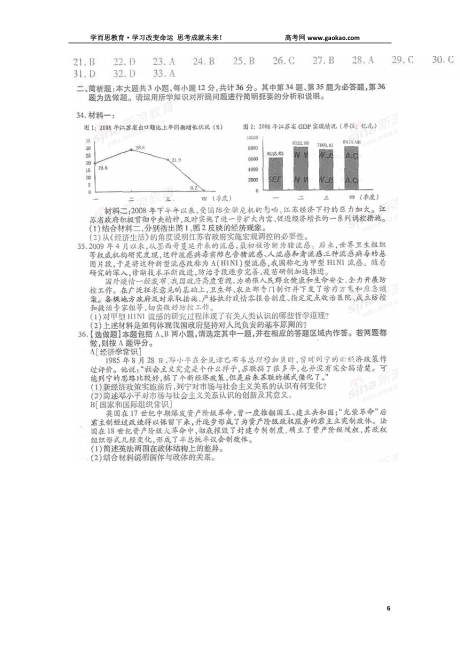 历年高考真题——江苏政治卷含答案_第4页