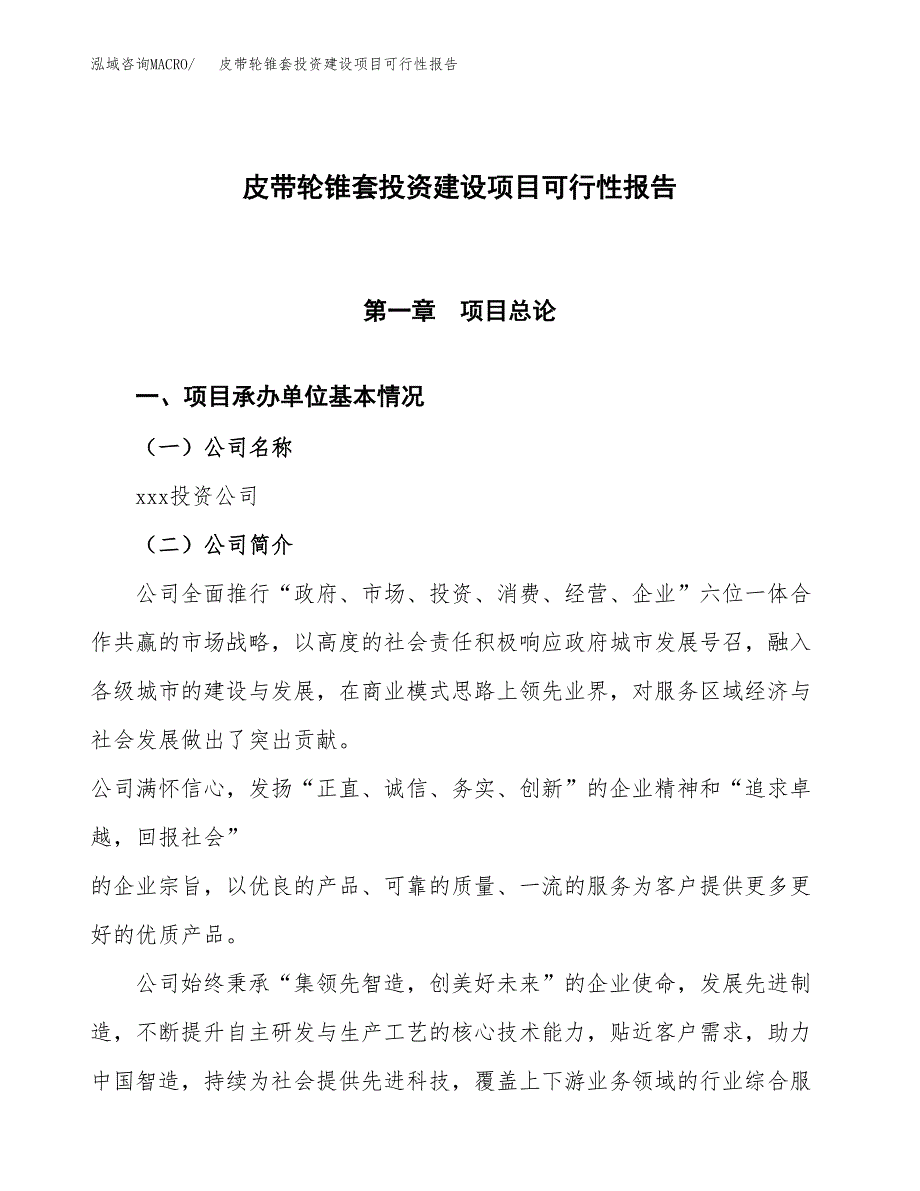 关于皮带轮锥套投资建设项目可行性报告（立项申请）.docx_第1页