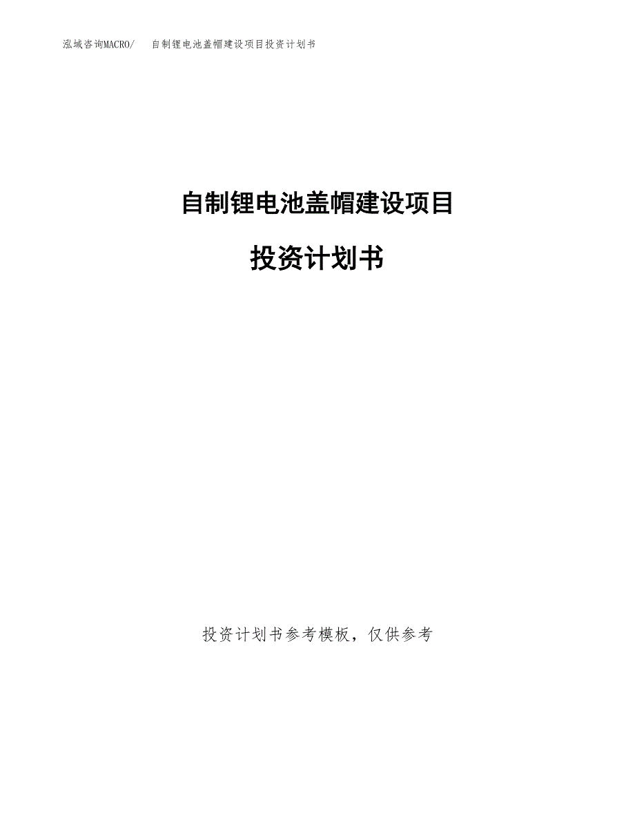 自制锂电池盖帽建设项目投资计划书(汇报材料).docx_第1页