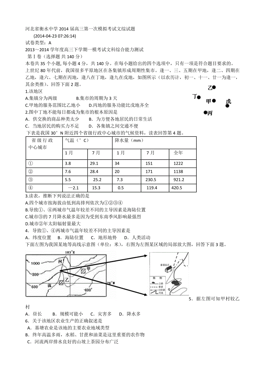 历年高考真题——河北省衡水中学高三第一次模拟考试文综试题_第1页