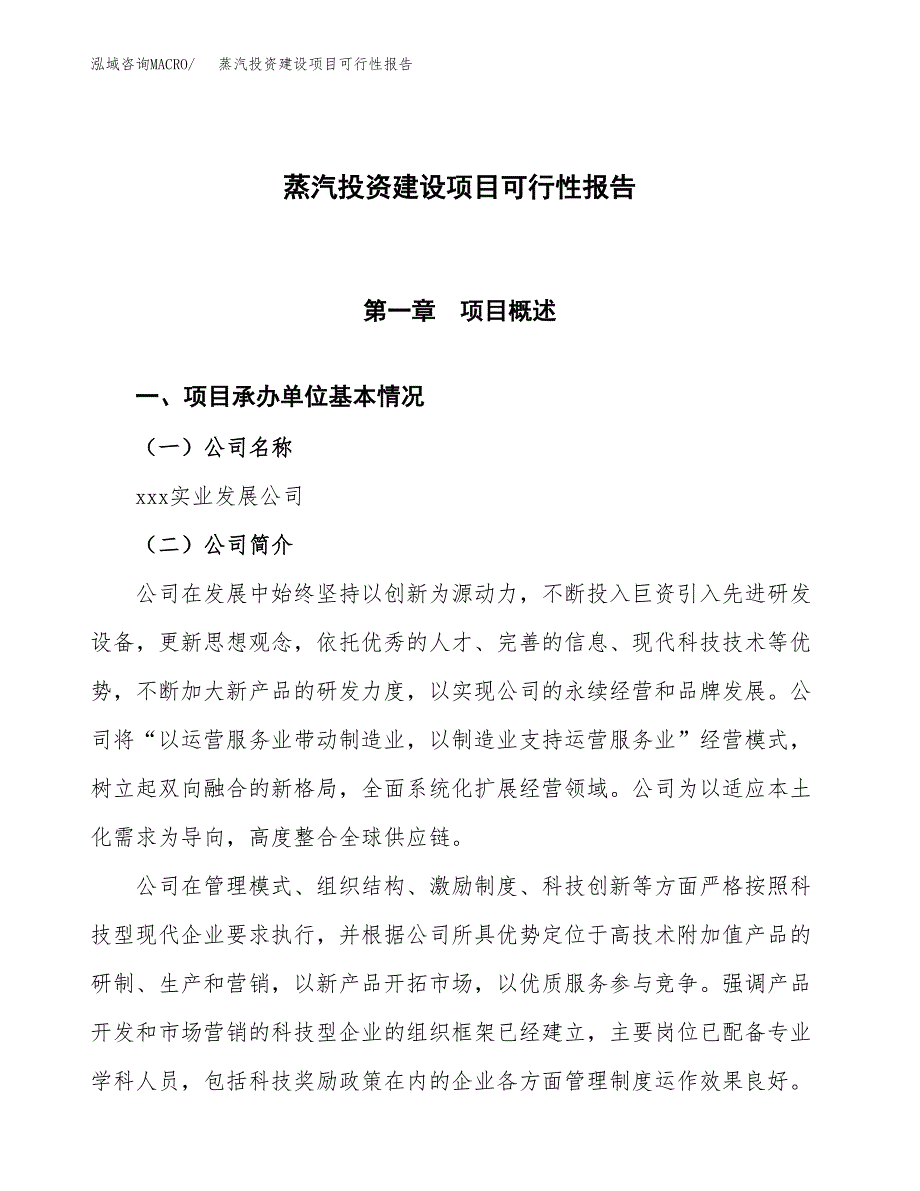 关于蒸汽投资建设项目可行性报告（立项申请）.docx_第1页