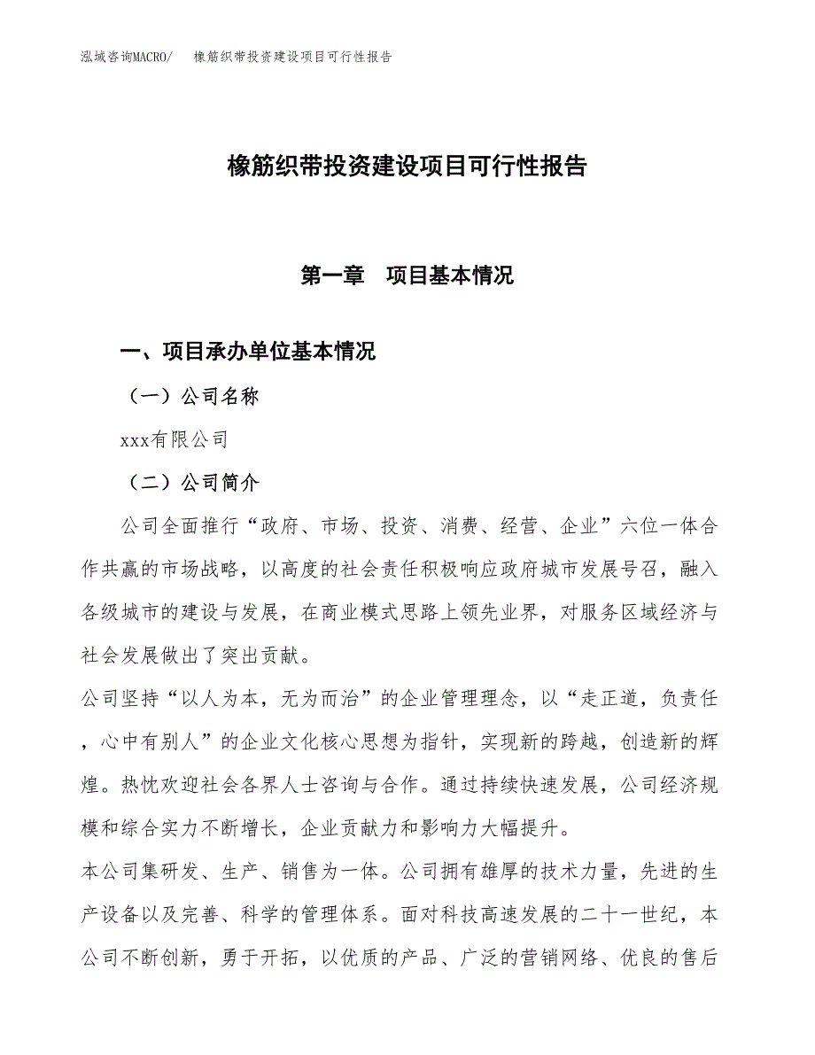 关于橡筋织带投资建设项目可行性报告（立项申请）.docx_第1页