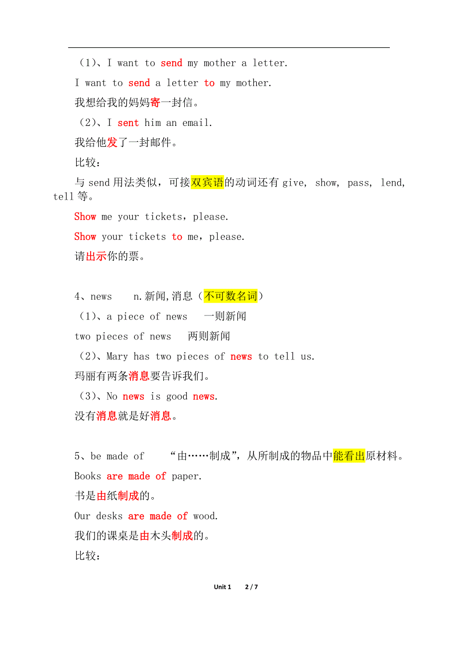 冀教版初一英语下册Unit 1重难点（一）_第2页