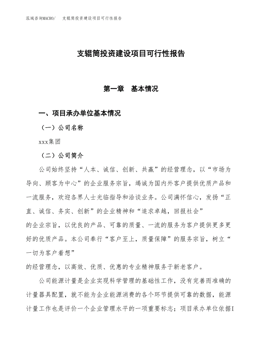 关于支辊筒投资建设项目可行性报告（立项申请）.docx_第1页