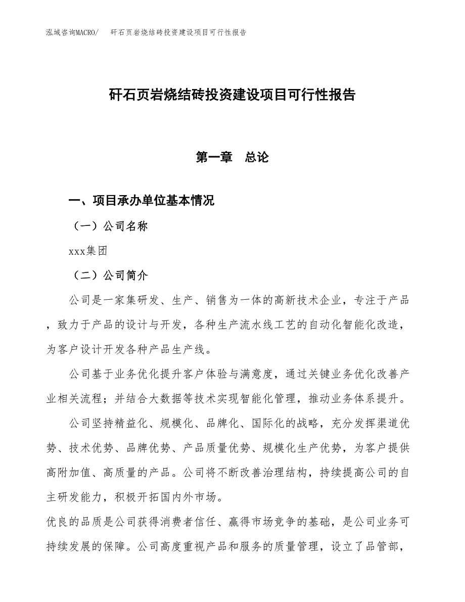 关于矸石页岩烧结砖投资建设项目可行性报告（立项申请）.docx_第1页