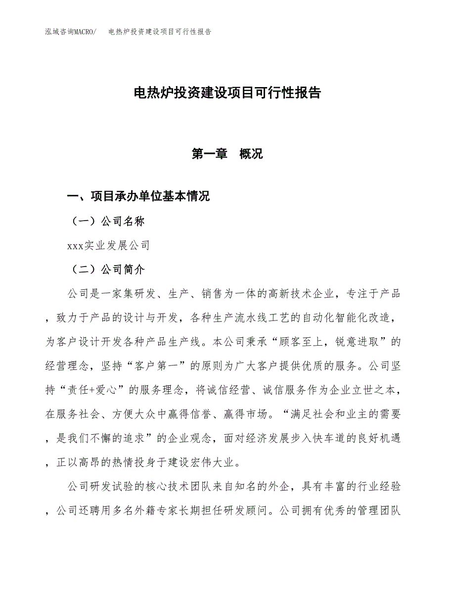 关于电热炉投资建设项目可行性报告（立项申请）.docx_第1页