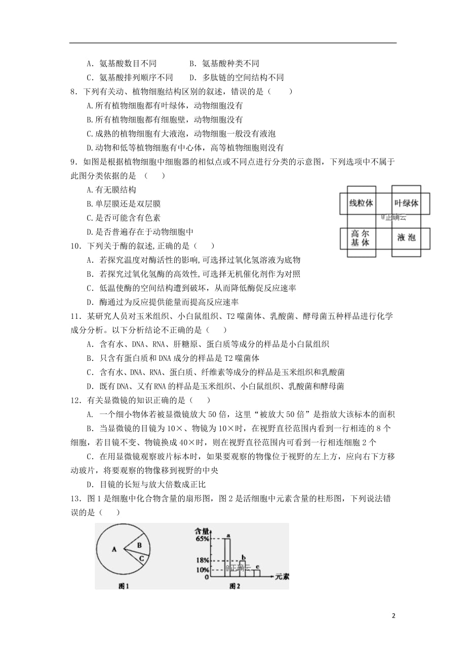 湖北省随州一中2019_2020学年高一生物上学期期中试题_第2页