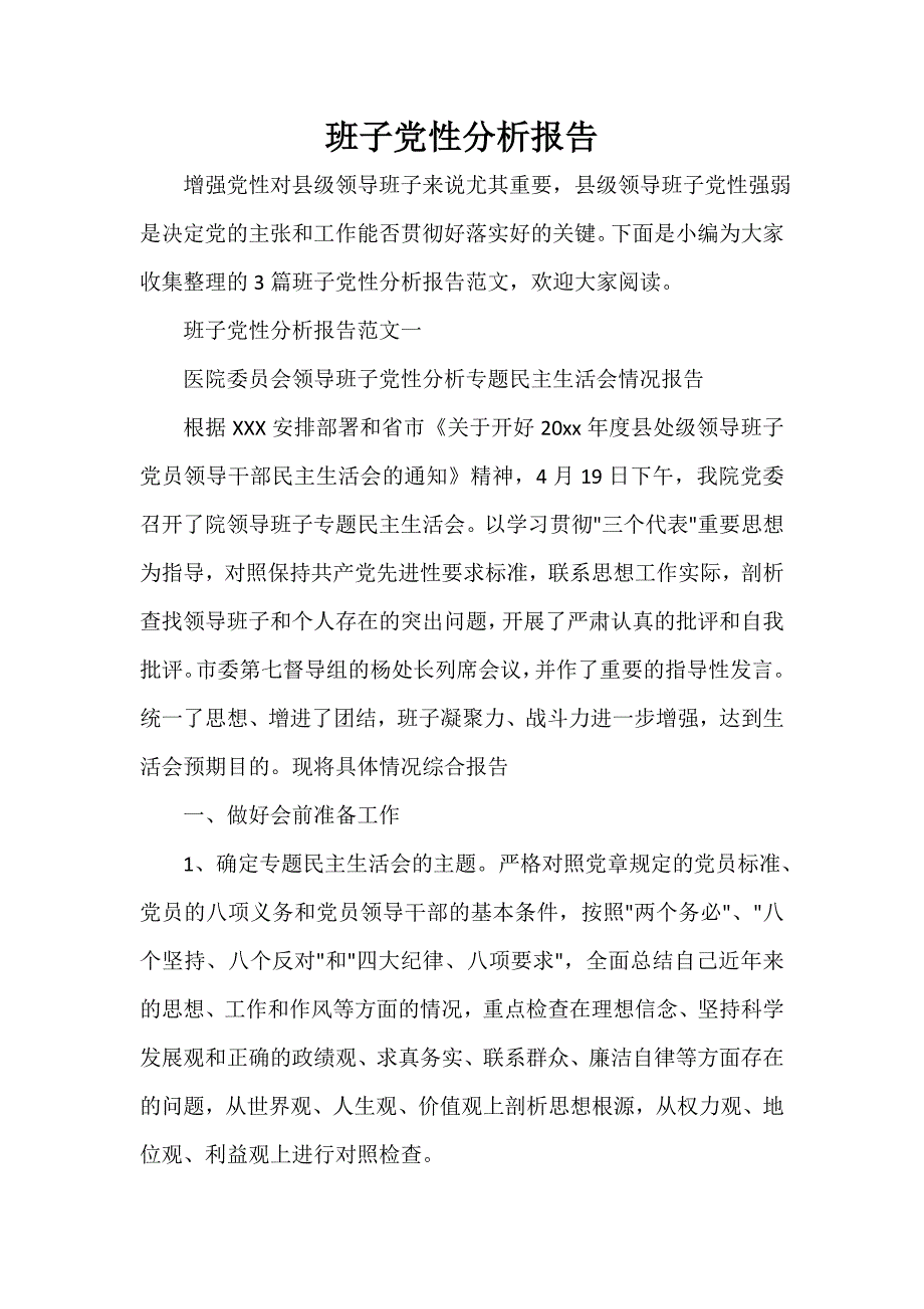 党性分析材料 班子党性分析报告_第1页