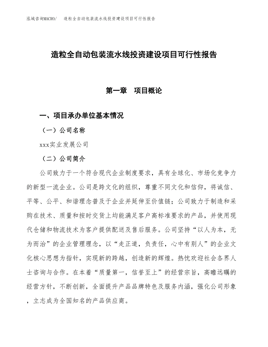 关于造粒全自动包装流水线投资建设项目可行性报告（立项申请）.docx_第1页