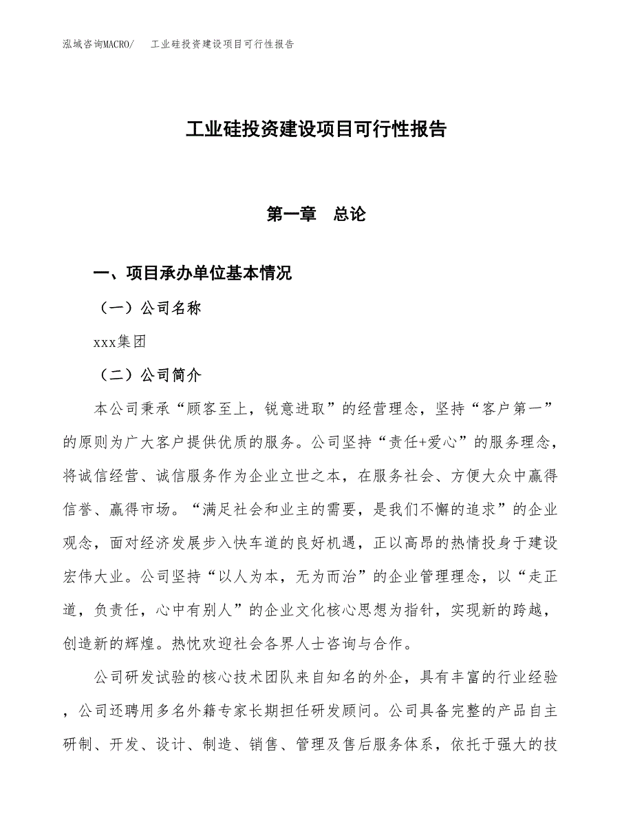 关于工业硅投资建设项目可行性报告（立项申请）.docx_第1页