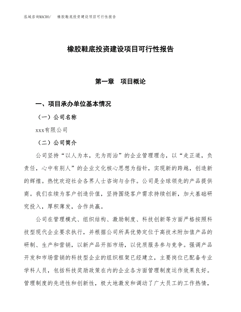 关于橡胶鞋底投资建设项目可行性报告（立项申请）.docx_第1页