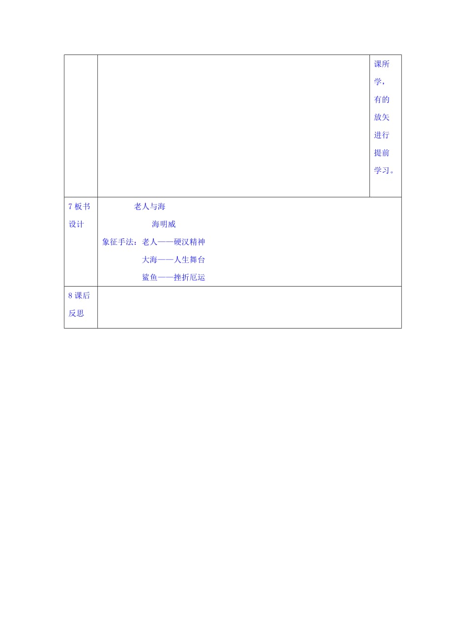 辽宁省大连渤海高级中学高中语文必修三教案：3老人与海第二课时 .doc_第3页